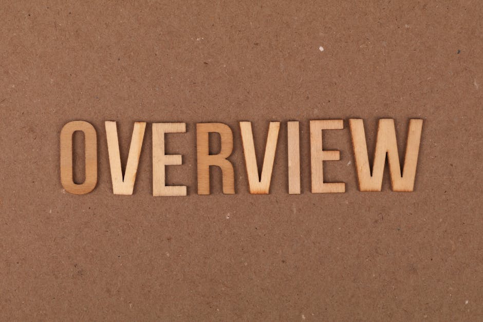 High-resolution image of wooden letters spelling 'OVERVIEW' on a brown background.