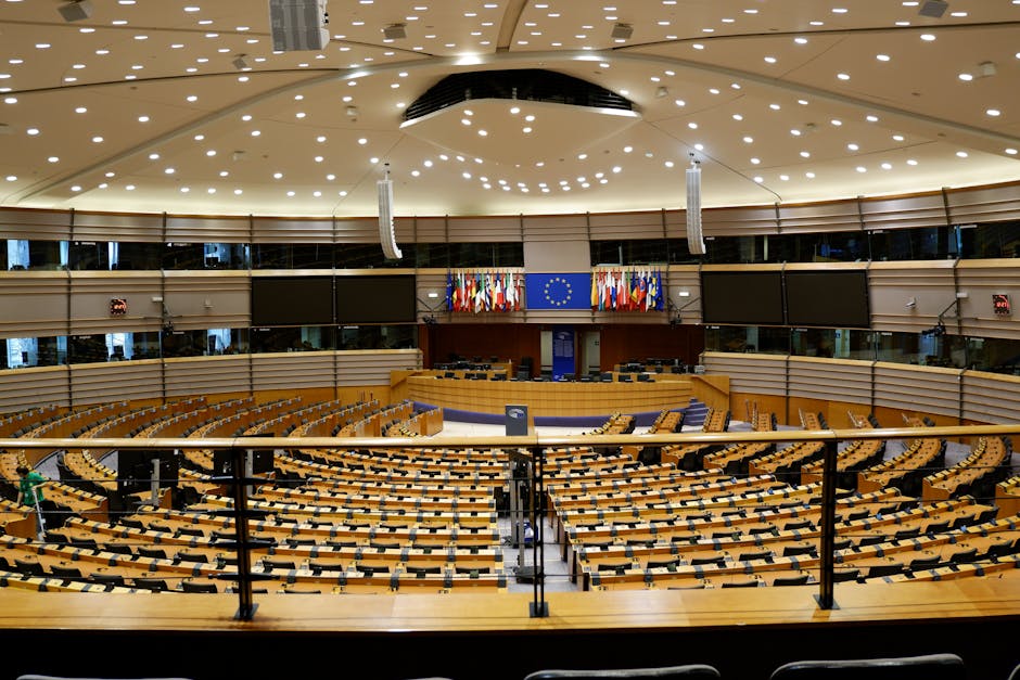 Empty European Parliament auditorium in Brussels, Belgium. Empty European Parliament auditorium in Brussels, Belgium.
